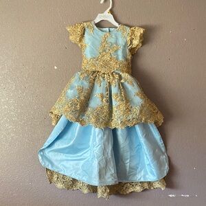 Elegant custom-made, Blue and Gold Lace Dress